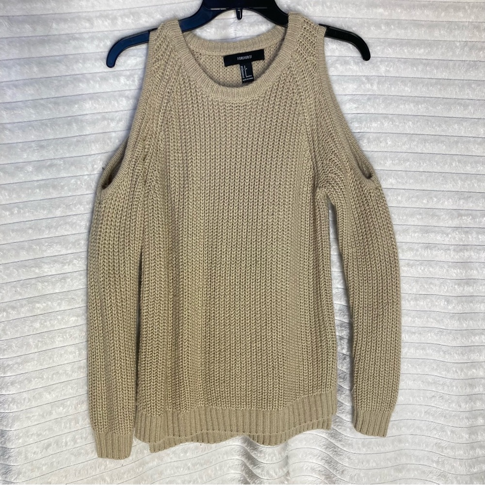 Forever 21 Cable Knit Sweater with Shoulder Cut-Outs
